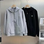 Lacoste Long-Sleeved Shirts Black Fleece Ribbed Fabric Street Style Autumn Winter Relaxed Silhouette