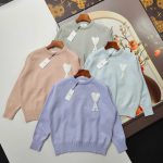 Ami Shirts Red Cotton Wool Down Polyester Jacquard Street Style