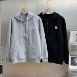 Moncler Long-Sleeved Shirts Black Fleece Ribbed Fabric Street Style Autumn Winter Relaxed Silhouette