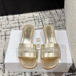 Dior Slippers Red Genuine Leather Sheepskin Summer Embroidery