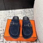 Hermes Slippers Red Sheepskin Suede Spring Summer