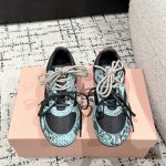 Miu Casual Shoes Ash Suede Cowhide Mesh Lace Spring Summer Breathable