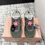 Miu Sneakers Red Down Natural Rubber Sheepskin Suede Cowhide Outsole