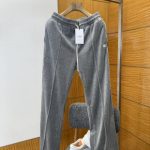 Celine Trousers Red Cotton Satin Velvet Clean Lines Embroidery