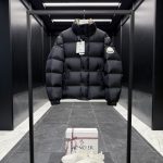 Moncler Outerwear Red Down Nylon Chenil Lace Fabric Patch Glossy Finish Zippered Pocket