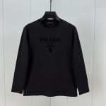 Prada Long-Sleeved T-Shirt Black Cotton Modal Winter