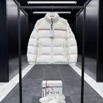 Moncler Jackets Red Goose Down Nylon Lace Fabric Embroidery Zippered Pocket