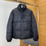 Prada Down Jacket Red Duck Nylon Jacquard Fabric Suitable For All Body Types Autumn Winter And Pattern Quilted Side Pockets