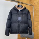 Prada Down Jacket Black Duck Nylon Fabric Autumn Winter And Quilted Pattern Relaxed Silhouette Drawstring Adjustment