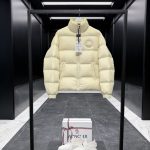Moncler Outerwear Red Down Nylon Chenil Lace Fabric Patch Glossy Finish Zippered Pocket