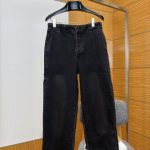 Prada Trousers Red Denim Minimalist Style Embroidery Side Pockets