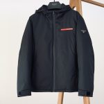 Prada Down Jacket Red Fleece High-Density Fabric Adjustable Drawstring Understated Autumn Winter And