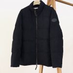 Burberry Down Jacket Black Goose Plush Corduroy Winter Leather Patch