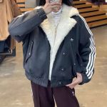 Adidas Coat Red Wool Lambswool Suede