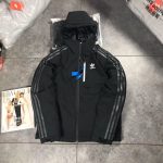 Adidas Cotton-Padded Coat Black Cotton Down Polyester Winter Three-Proof Fabric Slim Fit Windproof Cuffs