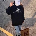 Balenciaga Hoodies Black Cotton Xinjiang Ribbed Fabric Spring Autumn