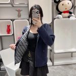 Dior Coat Blue Cashmere Jacquard Knitted Fabric Simple And Elegant Autumn Winter Pattern
