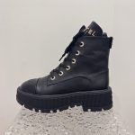 Chanel Dr. Martens Boots Red Cowhide Rubber Outsole Lace Winter