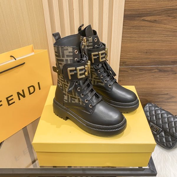 Fendi Dr. Martens Boots Gold Patent Leather Cowhide Lace Winter