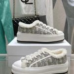Dior Sneakers Red Eva Cotton Wool Fleece Sheepskin Lace Embroidery