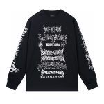 Balenciaga Long-Sleeved Ash Cotton Pure Ribbed Fabric Embroidery