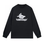 Balenciaga Long-Sleeved Ash Cotton Pure Ribbed Fabric Embroidery