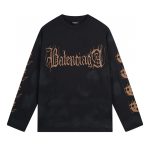 Balenciaga Long-Sleeved Blue Cotton Neckline Stitching Embroidery