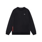 Prada Short-Sleeved Shirts Ash Cotton Ribbed Fabric Neckline Stitching Embroidery