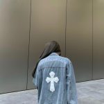 Chrome Hearts Outerwear Red Microfiber Sheepskin Leather Denim Embroidery