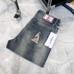 Thom Browne Jeans Blue Cotton Denim Suitable For All Seasons Winter Embroidery Leather Patch