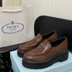 Prada Loafers Brown Sheepskin Patent Leather Cowhide Rubber Old Style