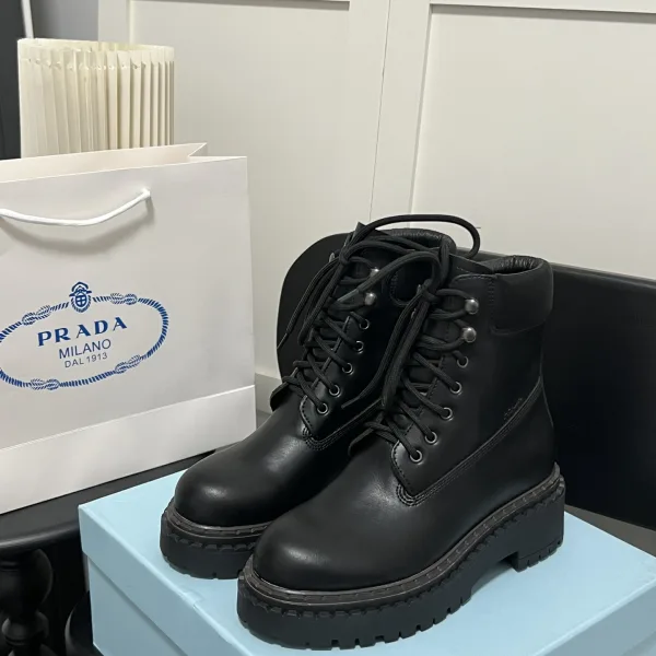 Prada Dr. Martens Boots Silk Nylon Sheepskin Cowhide Mesh Rubber Lace