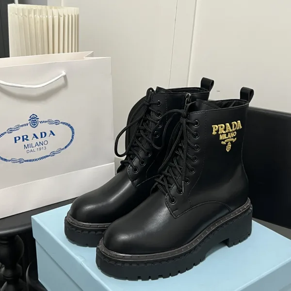Prada Dr. Martens Boots Silk Nylon Sheepskin Cowhide Mesh Rubber Lace