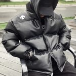 Descente Cotton-Padded Coat Red Cotton Combed Down Pu Leather Winter Side Pockets