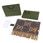 Gucci Scarf Blue Cashmere Jacquard Sophistication