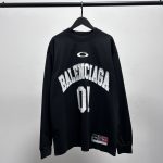Balenciaga Long-Sleeved T-Shirt Red Cotton Pure Mesh Spring Neckline Stitching