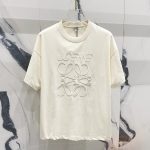 Loewe Short Sleeves Ash Cotton Pure Silk Silky Smooth Spring Summer Embroidery