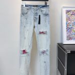 Ami Jeans Red Distressed Street Style Streetwear Slim Fit Patch