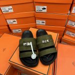 Hermes Slippers Green Suede