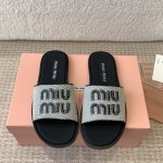 Miu Slippers Genuine Leather Sheepskin Woven Upper