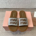 Miu Slippers Genuine Leather Sheepskin Woven Upper