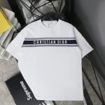 Dior Short-Sleeved T-Shirt Blue Cotton Combed Ribbed Fabric