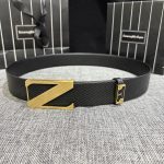 Zegna Belt Gold Top-Grain Cowhide Slim Fit Metal Logo