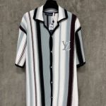 Louis Vuitton Short-Sleeved Shirt Ash Cotton Combed Wool Jacquard Embroidery