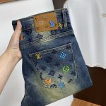 Louis Vuitton Jeans Red Genuine Leather Denim Autumn Winter Patch