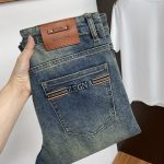 Zegna Jeans Red Genuine Leather Denim High-End Quality Autumn Winter Patch