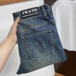 Prada Jeans Red Genuine Leather Denim High-End Quality Autumn Winter