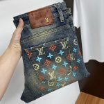 Louis Vuitton Jeans Ash Genuine Leather Denim High-End Quality Winter Patch