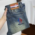 Monk Jeans Red Genuine Leather Denim High-End Quality Autumn Winter
