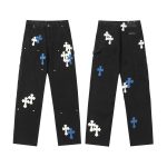 Chrome Hearts Jeans Red Genuine Leather Even Stitching Patch